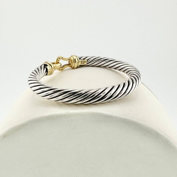 David Yurman Buckle Bracelet w/ 18K Yellow Gold & Diamonds - 7mm - Medium - Picture 4 of 10